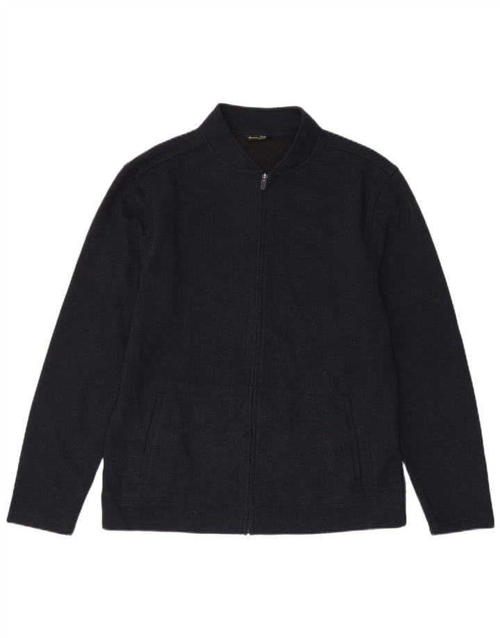 Massimo Dutti Mens Tracksuit Top Jacket Large Navy Blue Herringbone