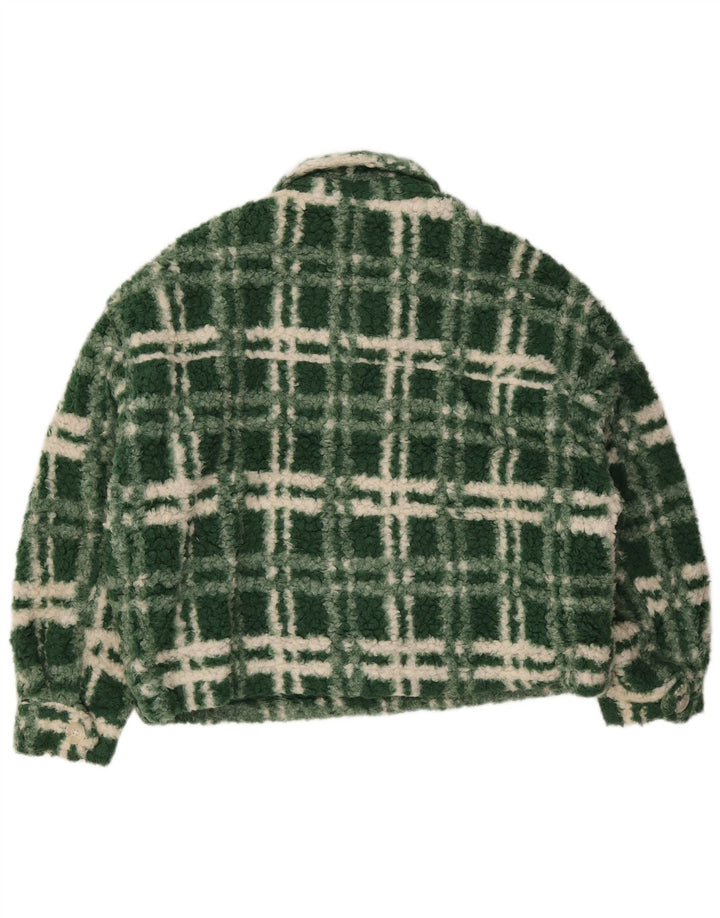 Zara Womens Oversized Fleece Jacket UK 14 Large Green Check Polyester