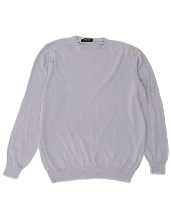 Zara Mens Crew Neck Jumper Sweater Large Blue Cotton