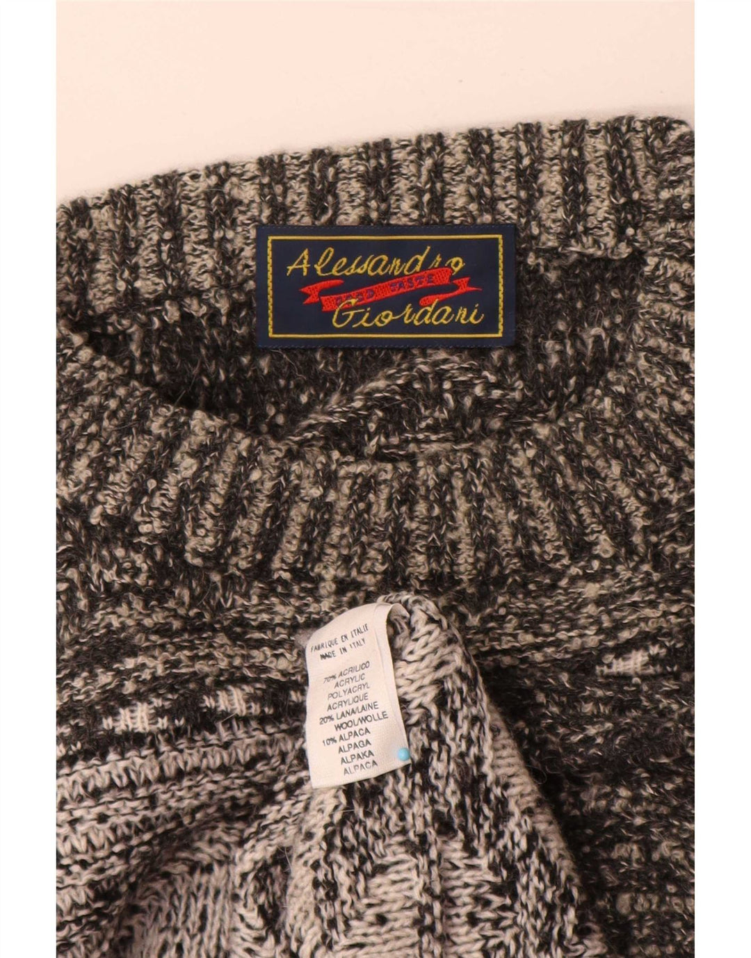 Vintage Mens Crew Neck Jumper Sweater XL Grey Geometric