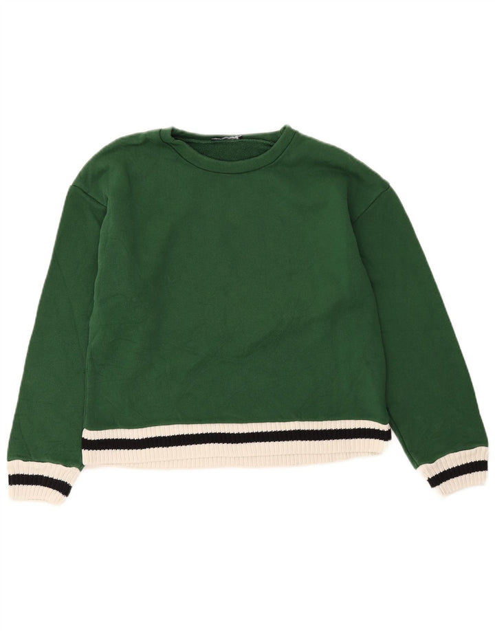 Zara Womens Oversized Sweatshirt Jumper UK 10 Small Green Striped Cotton