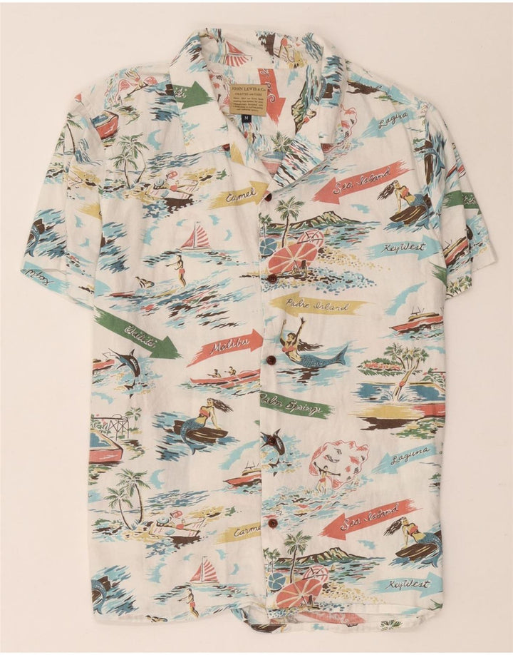 John Lewis Mens Abstract Pattern Short Sleeve Shirt Medium White Hawaiian