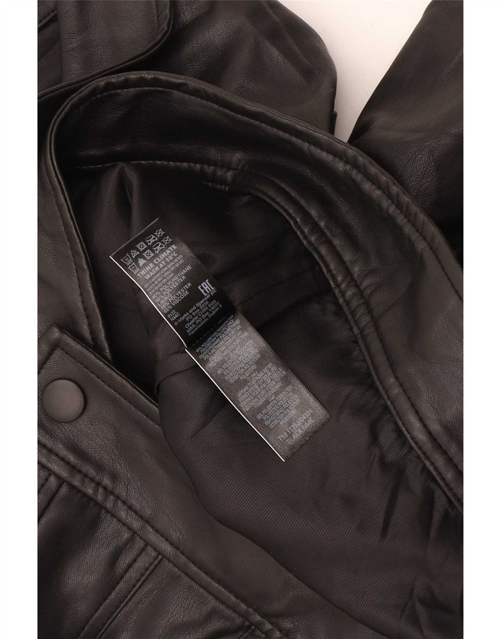 Marks & Spencer Womens Faux Leather Bomber Jacket UK 12 Medium Black