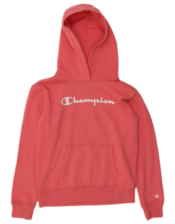 CHAMPION Girls Graphic Hoodie Jumper 11-12 Years Large Pink Cotton