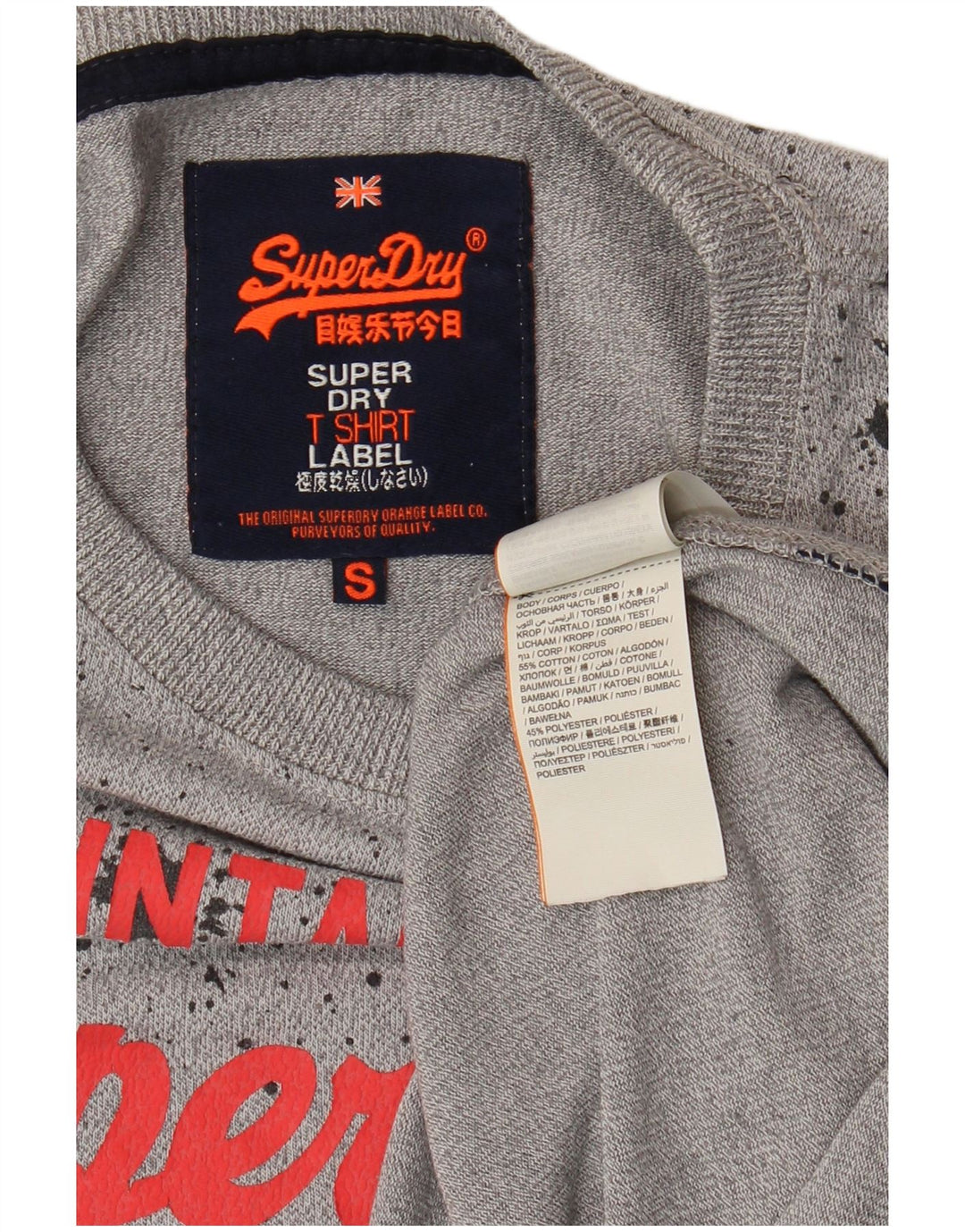 Superdry Mens Graphic T-Shirt Top Small Grey Flecked Cotton