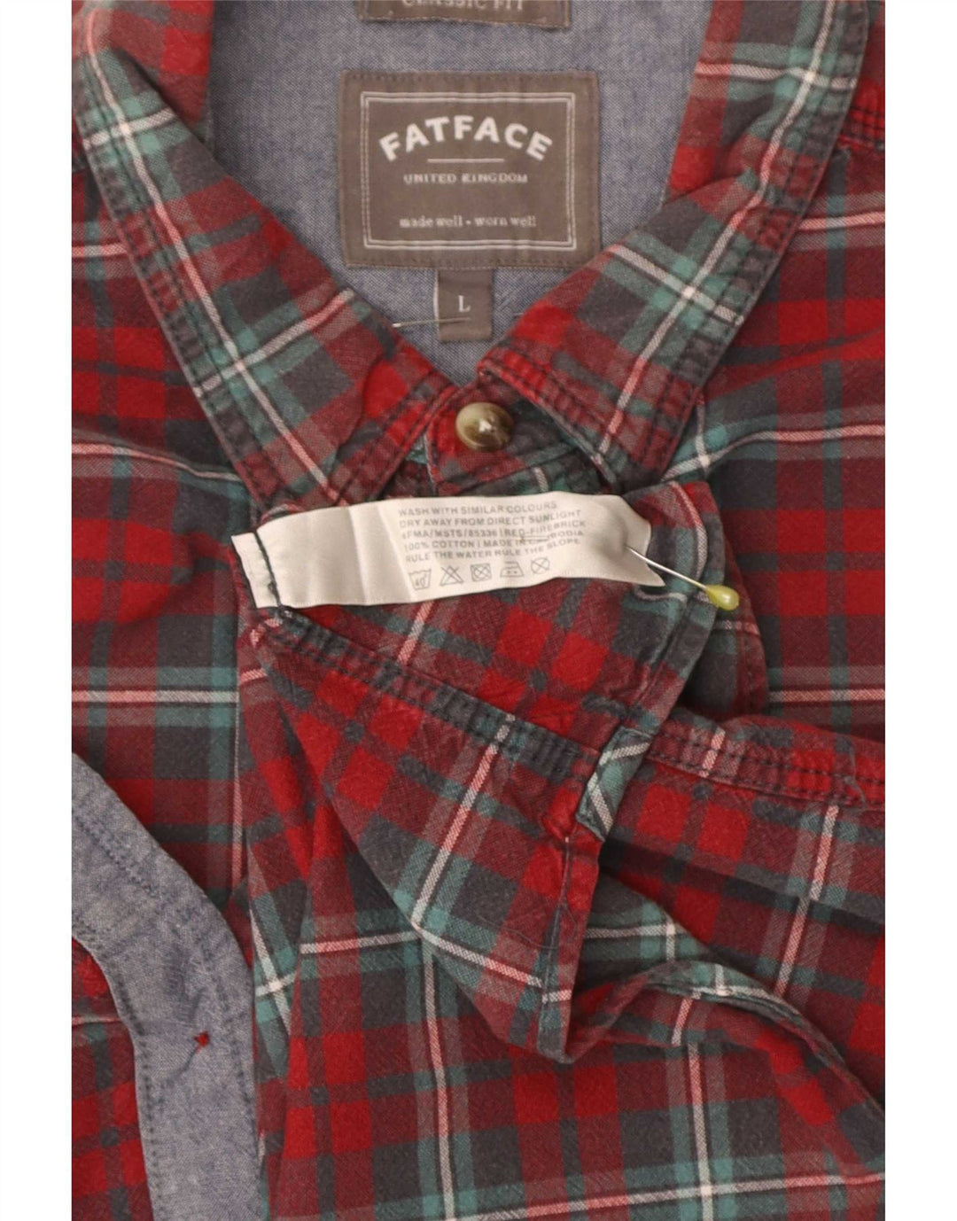 Fat Face Mens Classic Fit Flannel Shirt Large Red Plaid Cotton