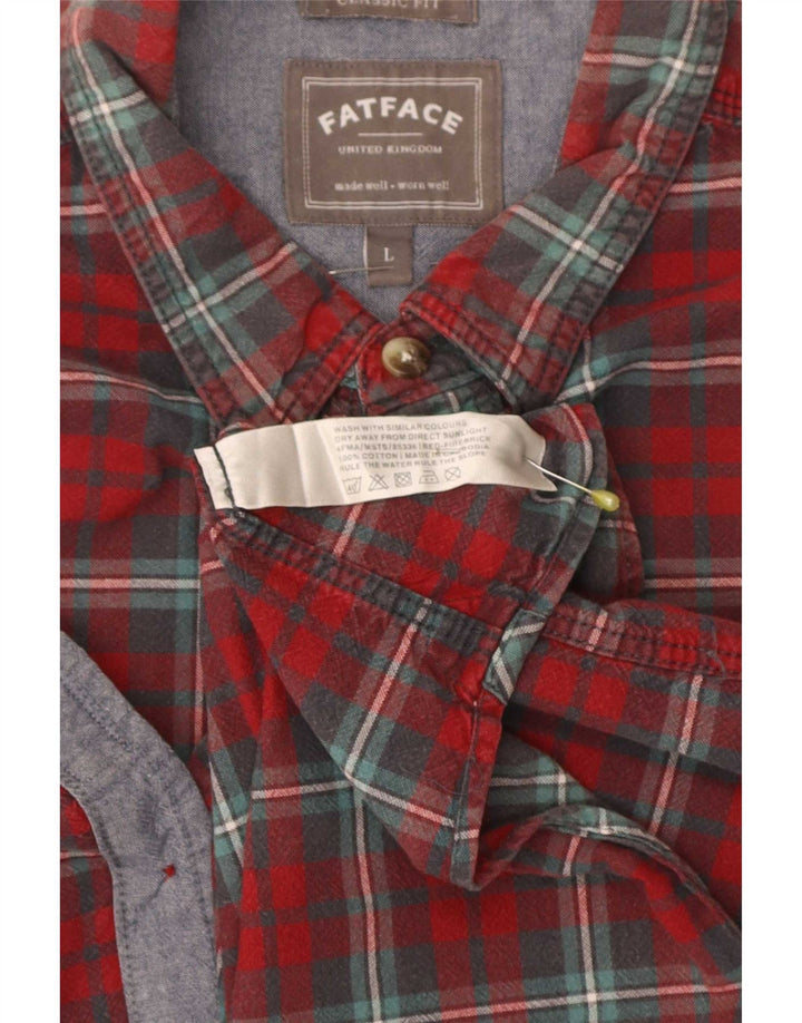 Fat Face Mens Classic Fit Flannel Shirt Large Red Plaid Cotton