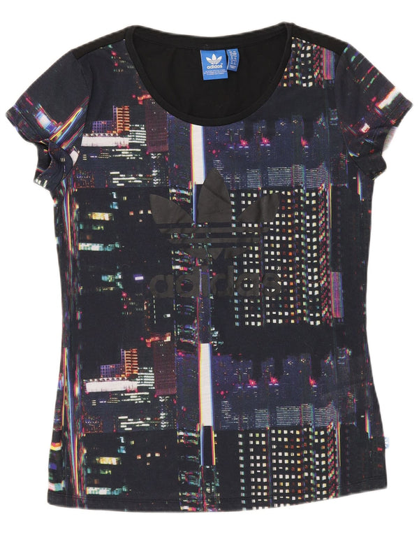ADIDAS Womens Graphic T-Shirt Top UK 10 Small Blue Geometric