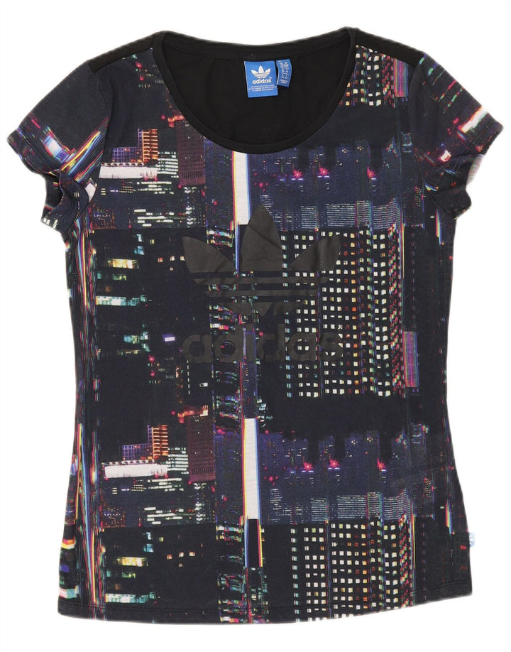 ADIDAS Womens Graphic T-Shirt Top UK 10 Small Blue Geometric