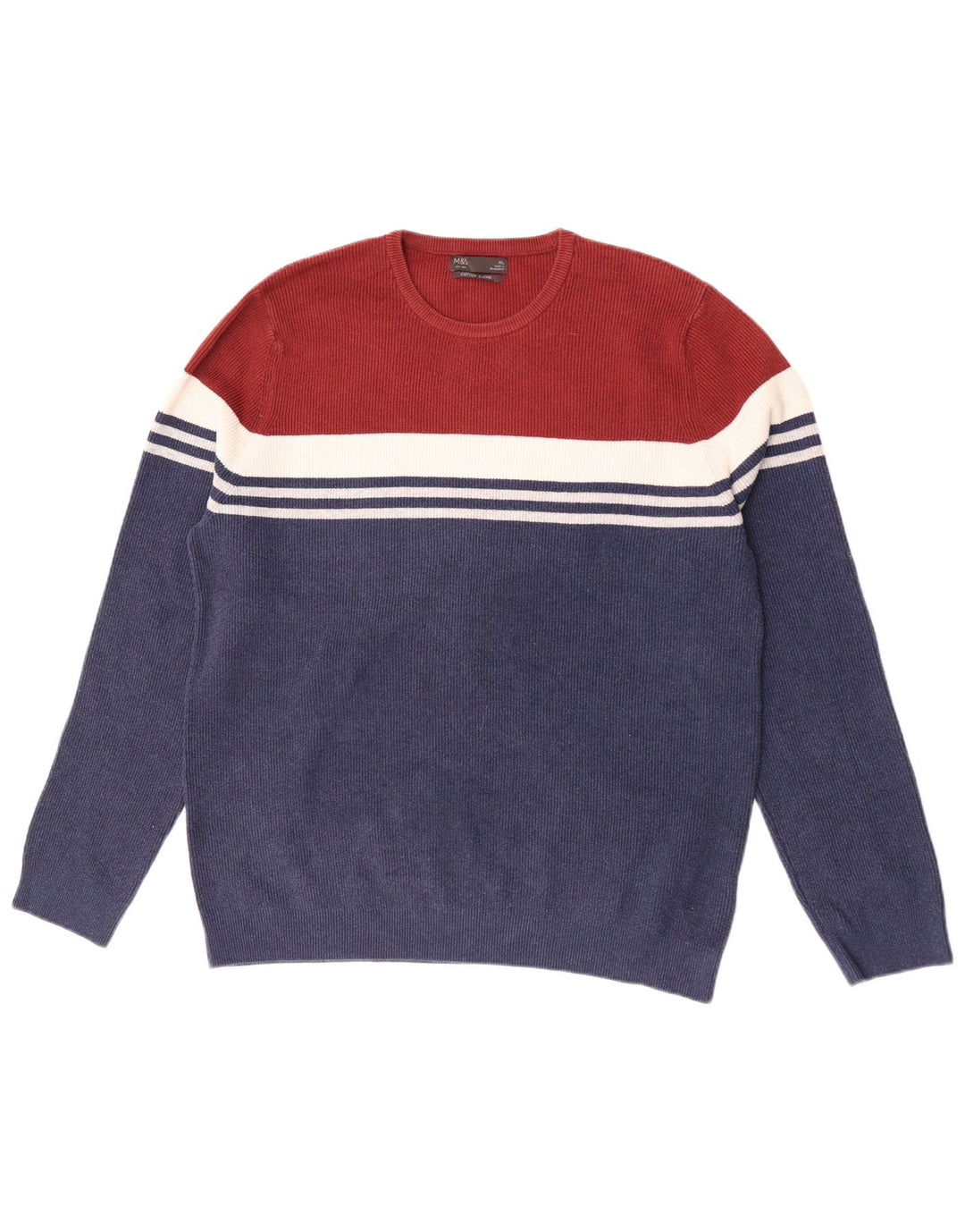 Marks & Spencer Mens Crew Neck Jumper Sweater XL Navy Blue Colourblock