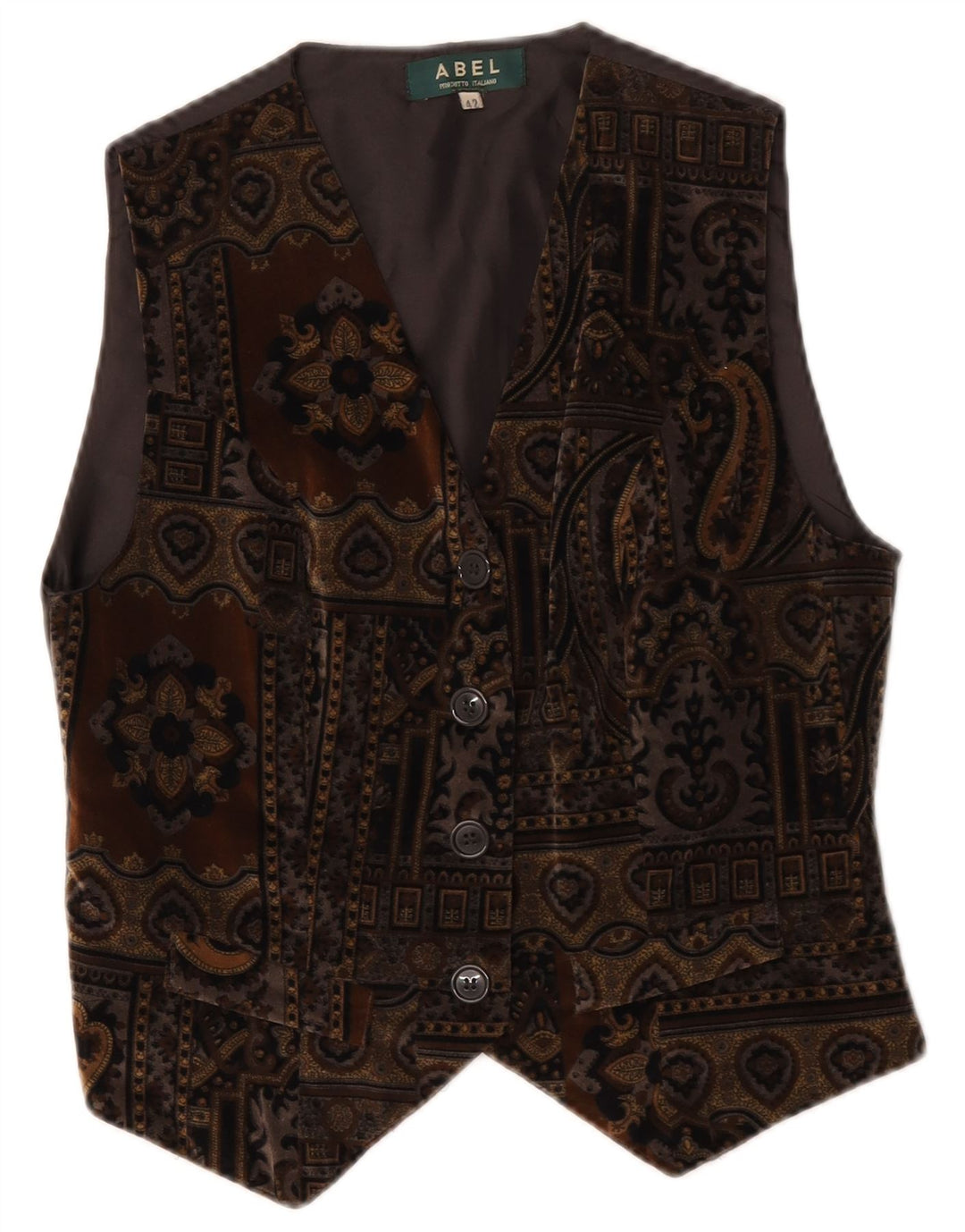 Abel Womens Velvet Waistcoat IT 42 Medium Brown Paisley
