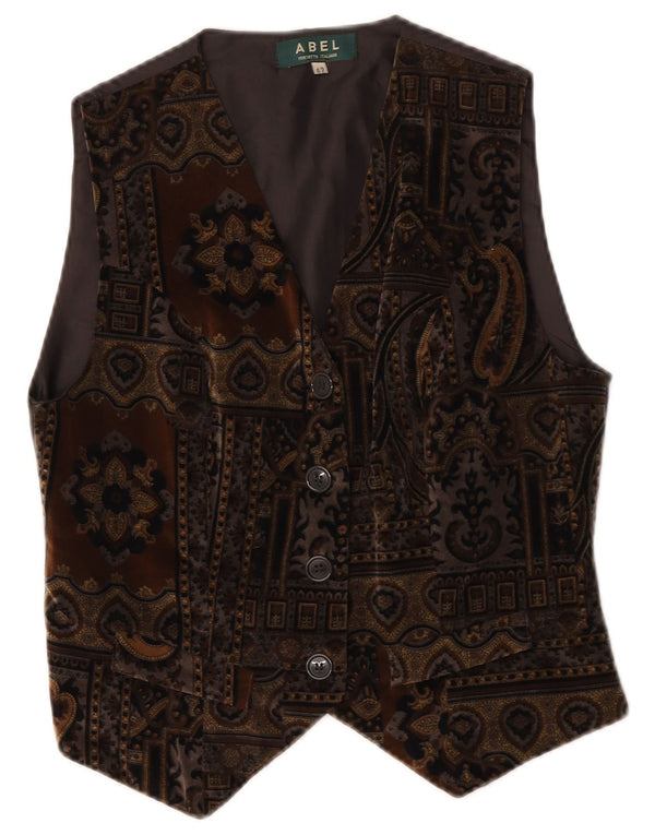 Abel Womens Velvet Waistcoat IT 42 Medium Brown Paisley