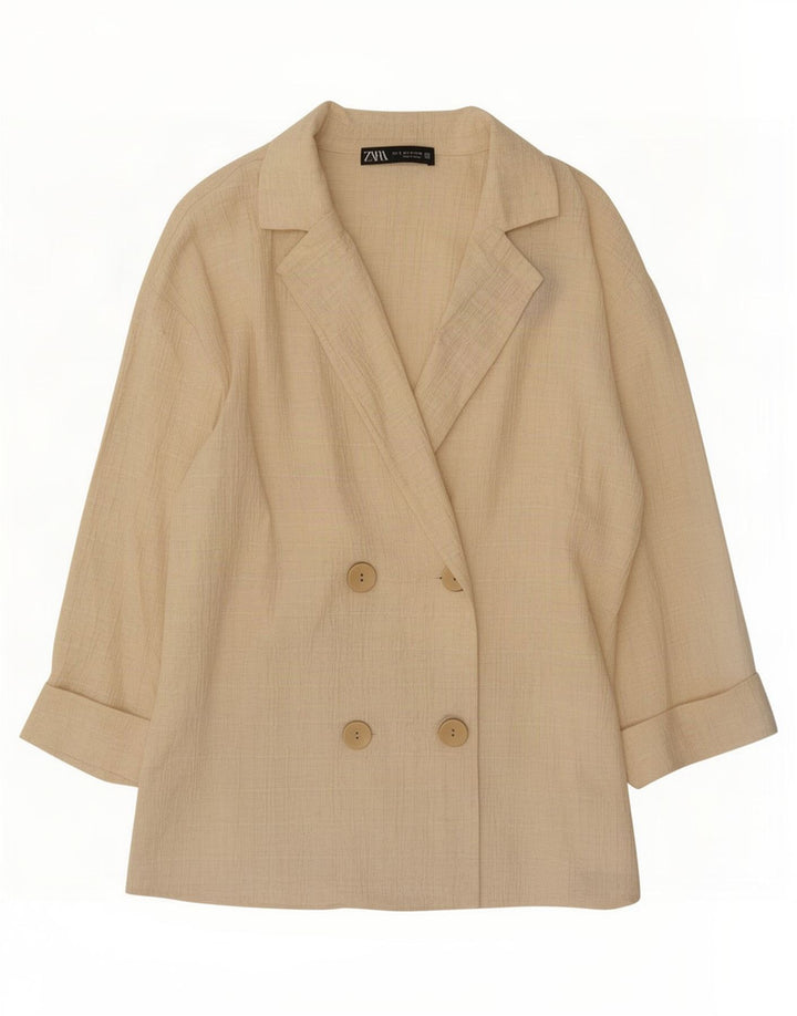 Zara Womens Oversized Double Breasted Blazer Jacket UK 10 Small Beige
