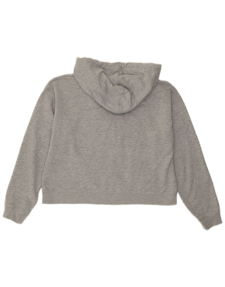 JACK WILLS Womens Crop Graphic Hoodie Jumper UK 12 Medium Grey Cotton