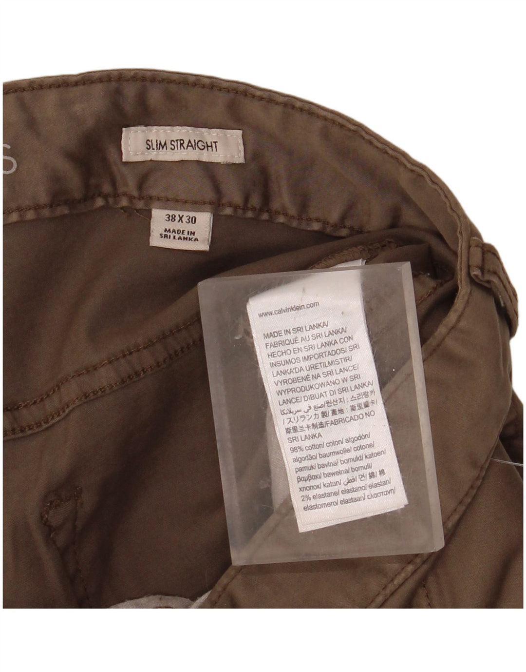 CALVIN KLEIN Mens Slim Straight Casual Trousers W38 L30  Beige Cotton