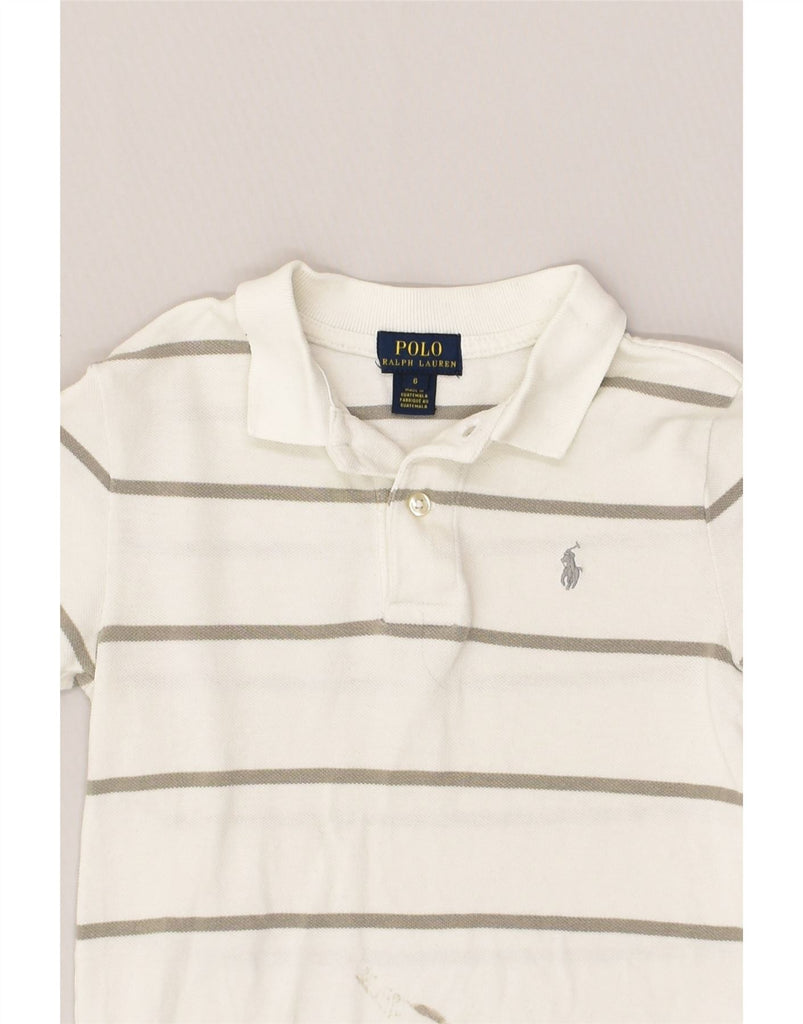 POLO RALPH LAUREN Boys Polo Shirt 5-6 Years Off White Striped Cotton | Vintage Polo Ralph Lauren | Thrift | Second-Hand Polo Ralph Lauren | Used Clothing | Messina Hembry 