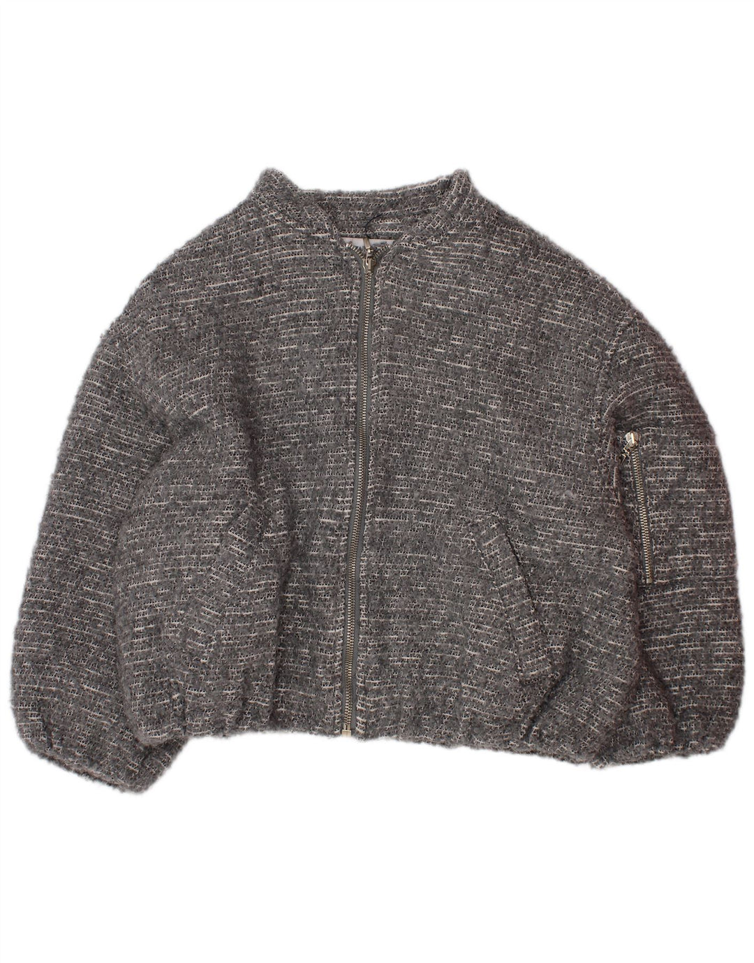 ZARA Girls Crop Bomber Jacket 8-9 Years Grey Flecked Cotton