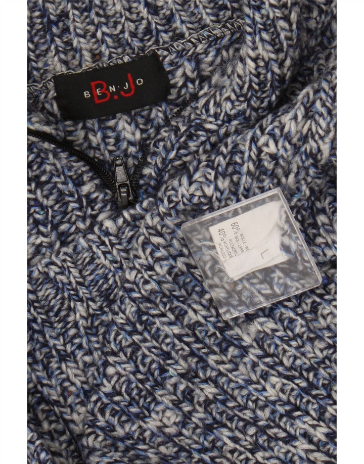 Vintage Mens Zip Neck Jumper Sweater Large Blue Flecked Wool