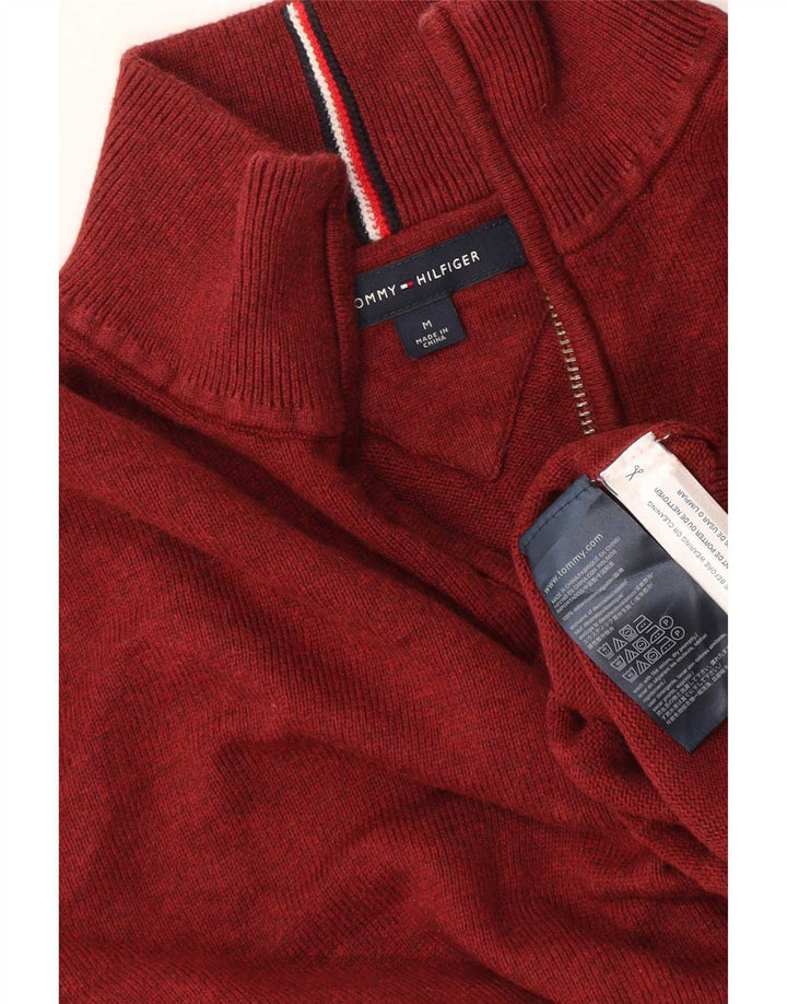 Tommy Hilfiger Mens Zip Neck Jumper Sweater Medium Burgundy Cotton