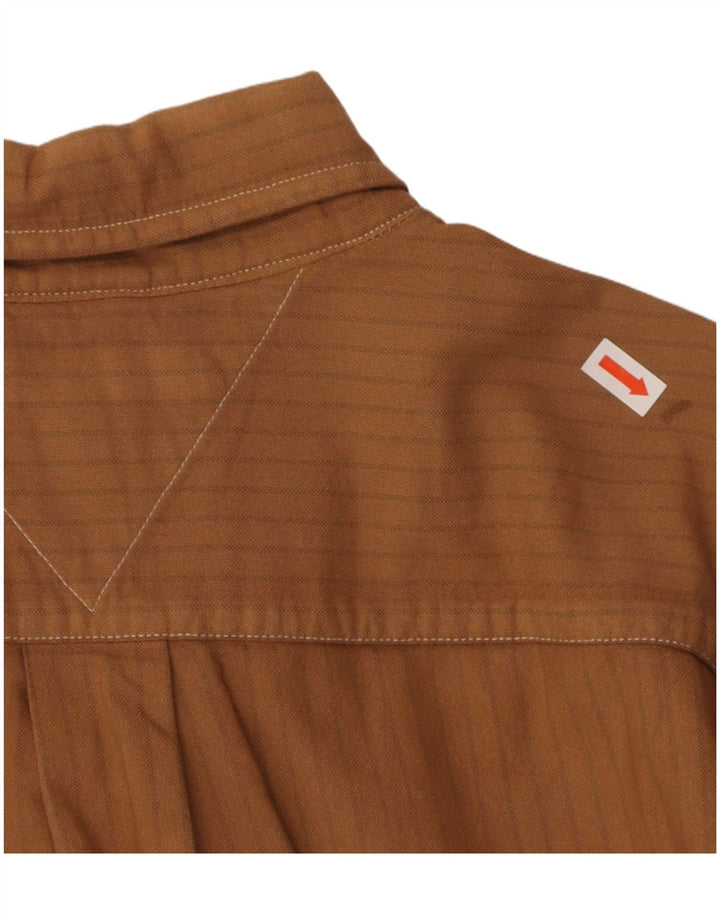 TOMMY HILFIGER Mens Shirt Large Beige Pinstripe Cotton