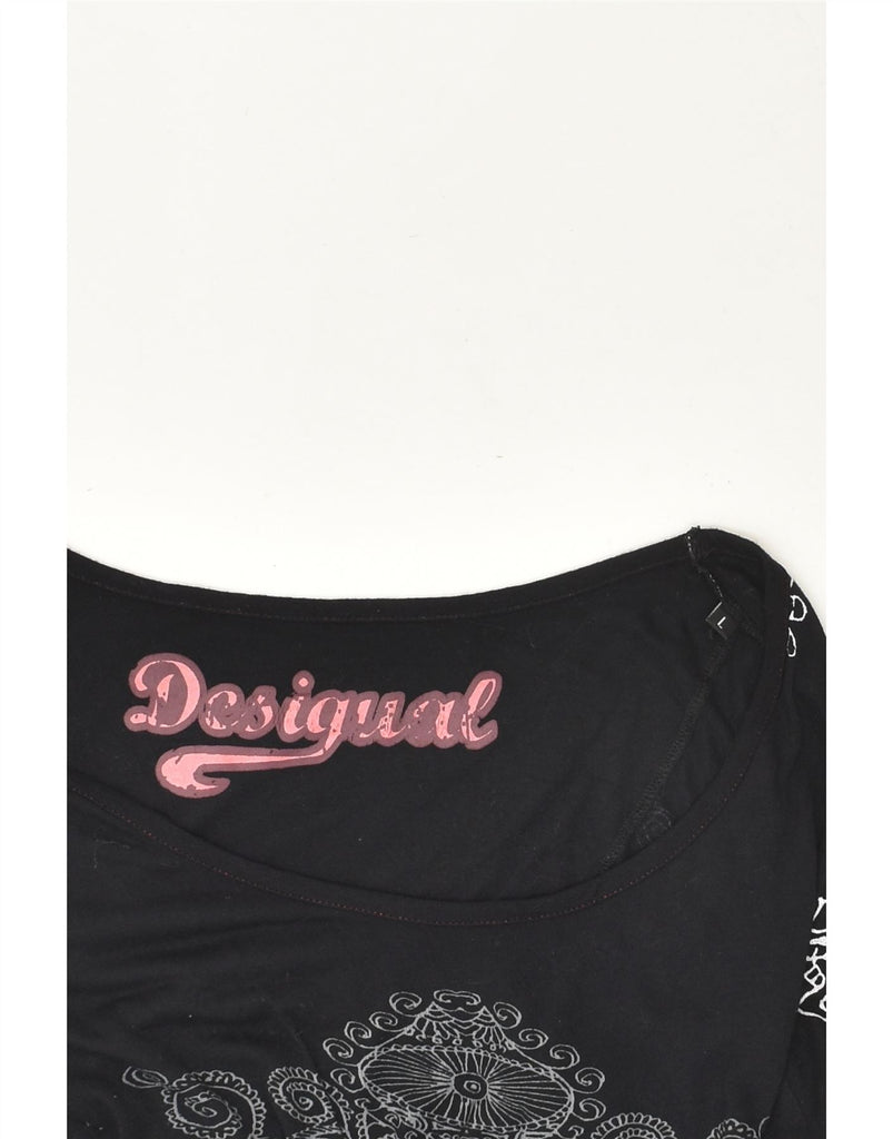 DESIGUAL Womens Graphic Long Sleeve A-Line Dress UK 14 Large Black Floral | Vintage Desigual | Thrift | Second-Hand Desigual | Used Clothing | Messina Hembry 