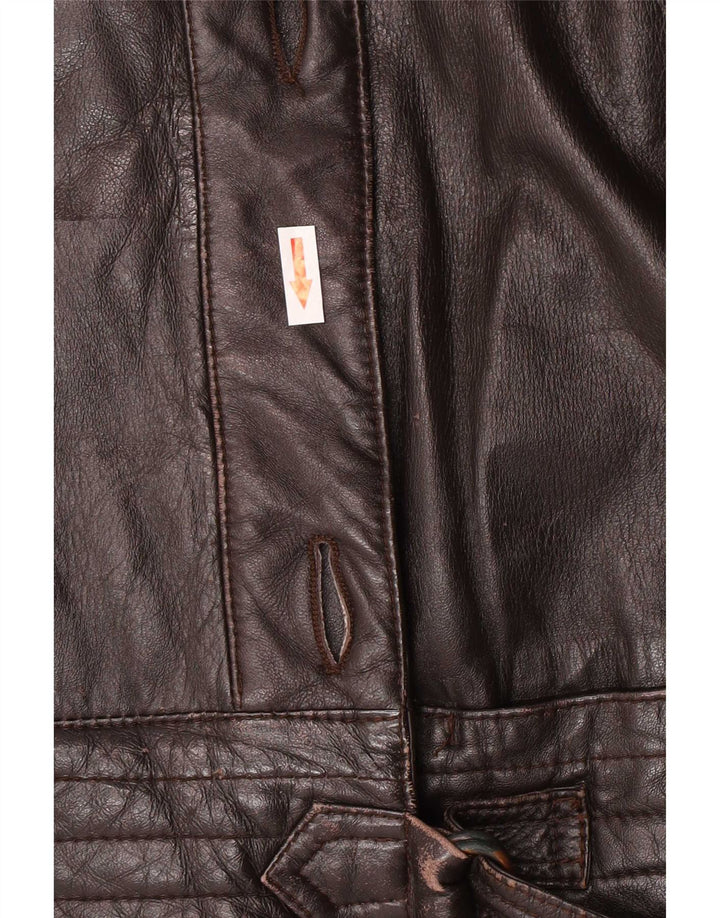 Harrods Womens Leather Coat EU 40 Medium Brown