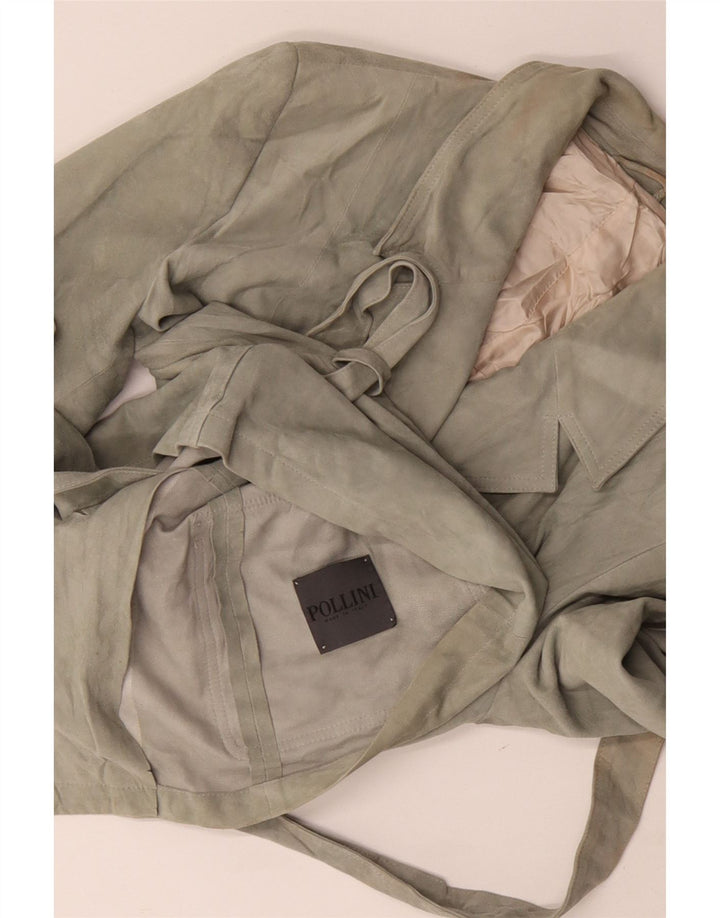 Pollini Womens 3 Button Suede Blazer Jacket UK 14 Medium Green