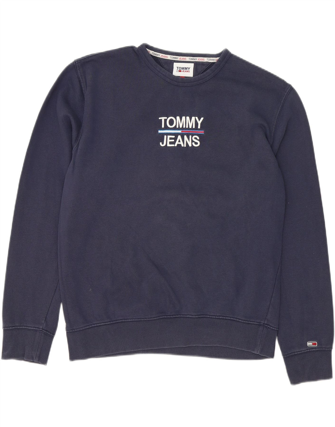 TOMMY HILFIGER Mens Graphic Sweatshirt Jumper Medium Navy Blue Cotton Vintage Tommy Hilfiger and Second-Hand Tommy Hilfiger from Messina Hembry 