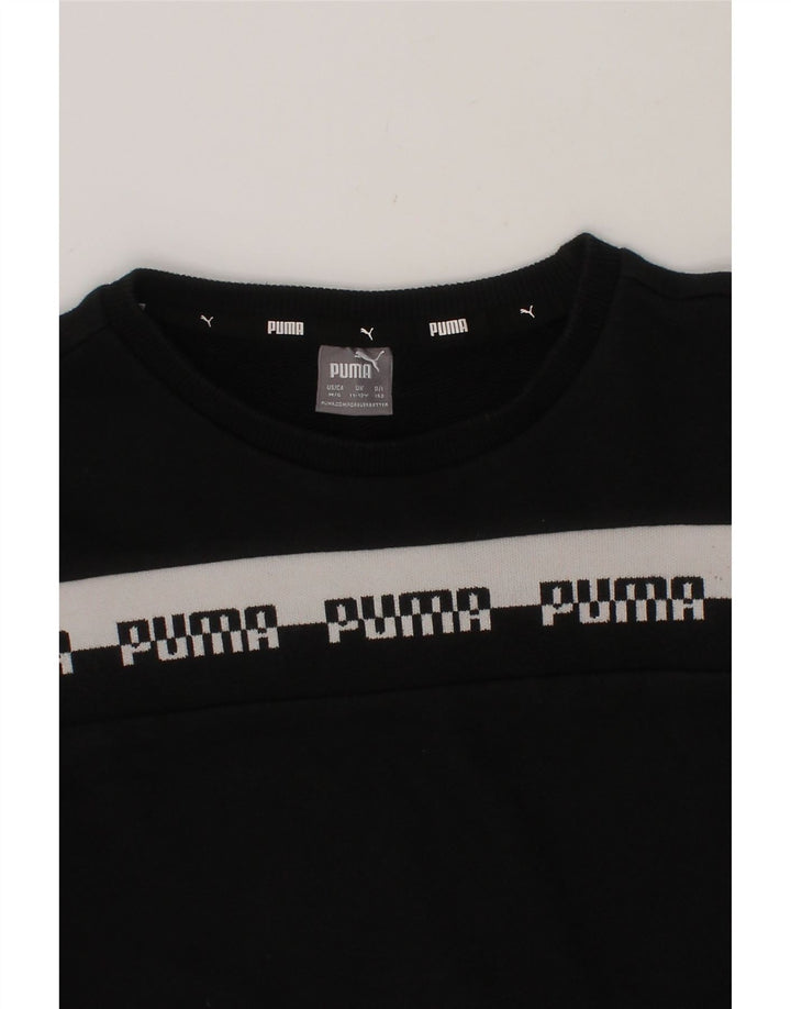 PUMA Boys Graphic Sweatshirt Jumper 11-12 Years Black Cotton Vintage Puma and Second-Hand Puma from Messina Hembry 