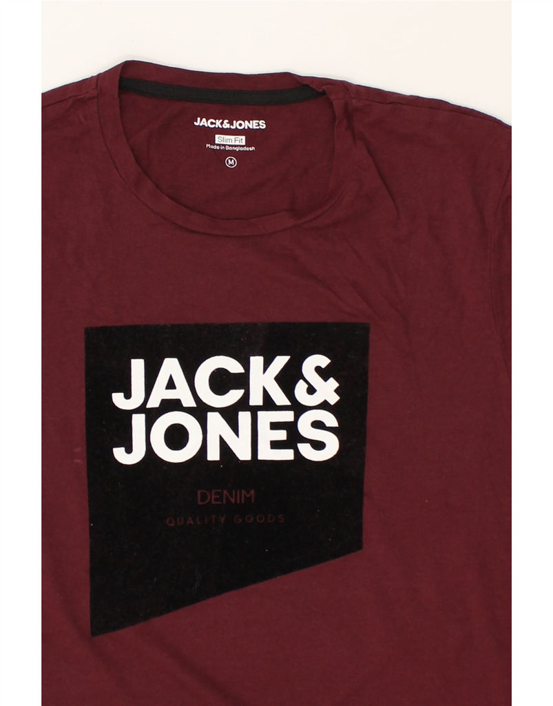 JACK & JONES Mens Slim Fit Graphic T-Shirt Top Medium Maroon Cotton | Vintage Jack & Jones | Thrift | Second-Hand Jack & Jones | Used Clothing | Messina Hembry 