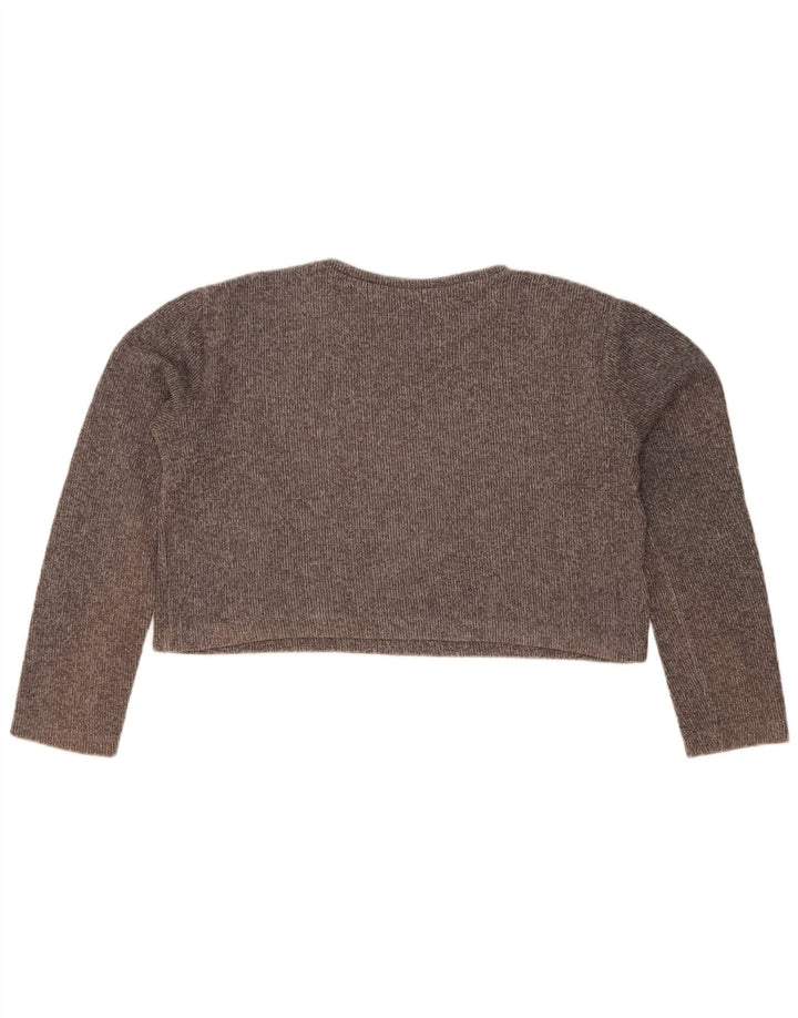 Zara Womens Crop Top Long Sleeve UK 14 Medium Grey Cotton