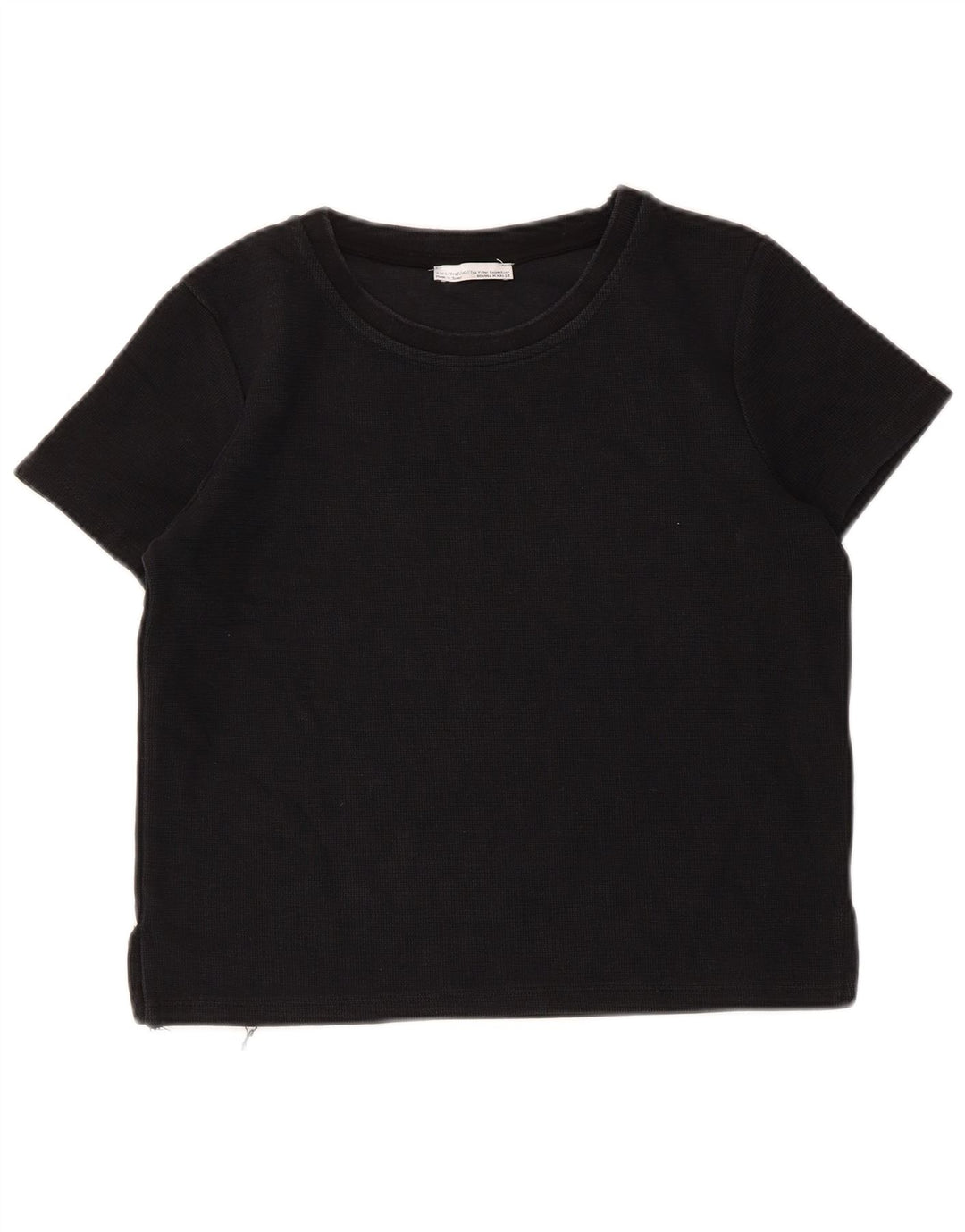 Zara Womens Crop T-Shirt Top UK 12 Medium Black Cotton