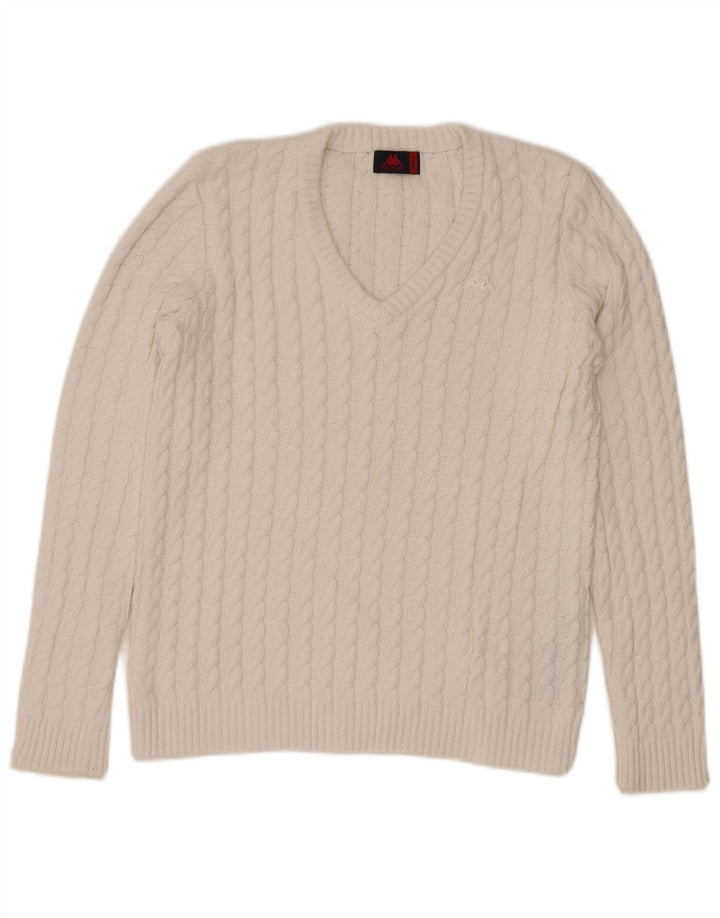 Kappa Womens V-Neck Jumper Sweater UK 10 Small White Cotton