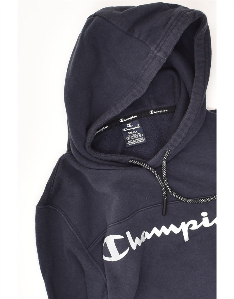 CHAMPION Mens Graphic Hoodie Jumper Small Navy Blue Cotton | Vintage Champion | Thrift | Second-Hand Champion | Used Clothing | Messina Hembry 