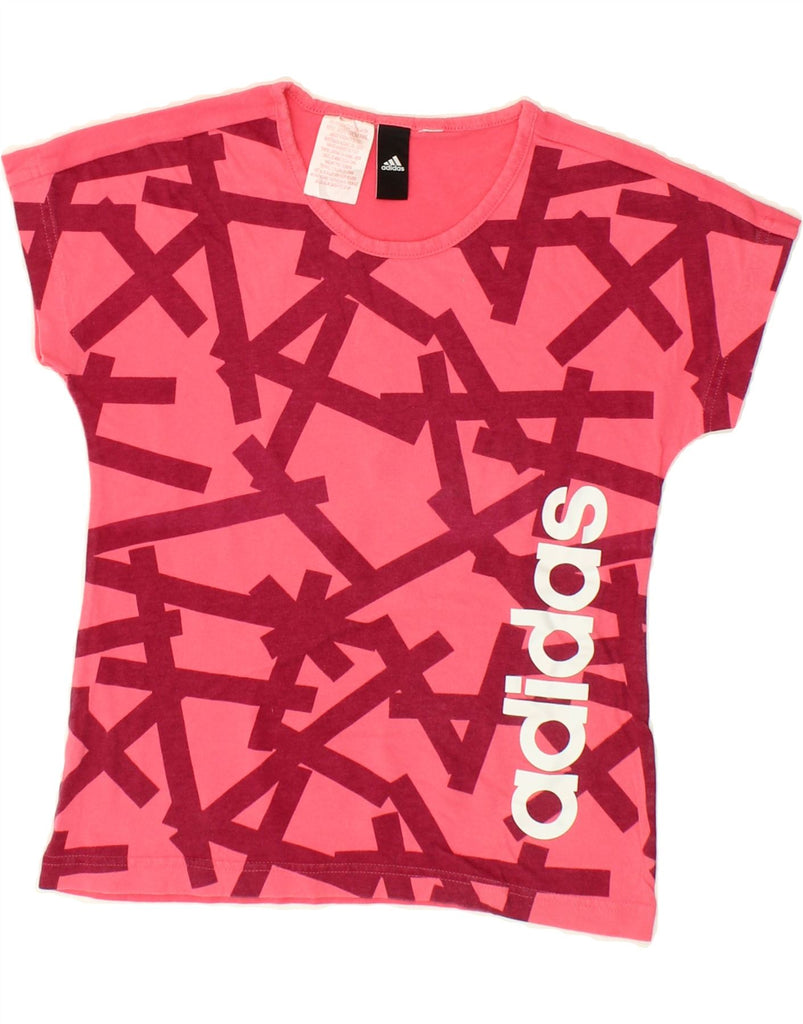 ADIDAS Girls Graphic T-Shirt Top 11-12 Years Pink Geometric Cotton | Vintage Adidas | Thrift | Second-Hand Adidas | Used Clothing | Messina Hembry 