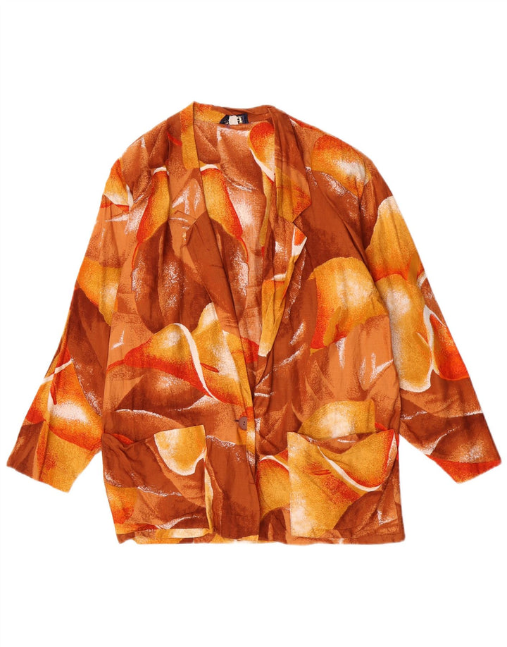 Rene Womens 1 Button Blazer Jacket IT 44 Medium Brown Floral