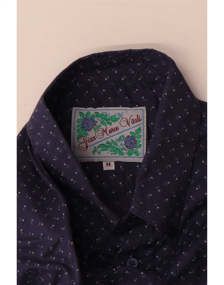 Vintage Mens Shirt Medium Navy Blue Floral Cotton