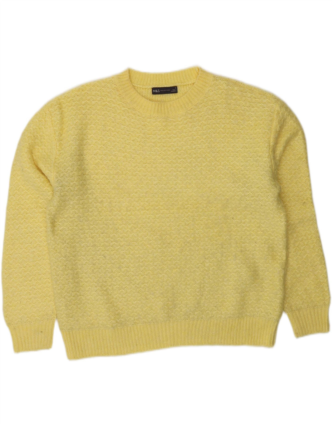 Marks & Spencer Womens Crew Neck Jumper Sweater UK 14 Medium Yellow Acrylic