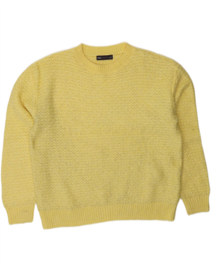 Marks & Spencer Womens Crew Neck Jumper Sweater UK 14 Medium Yellow Acrylic
