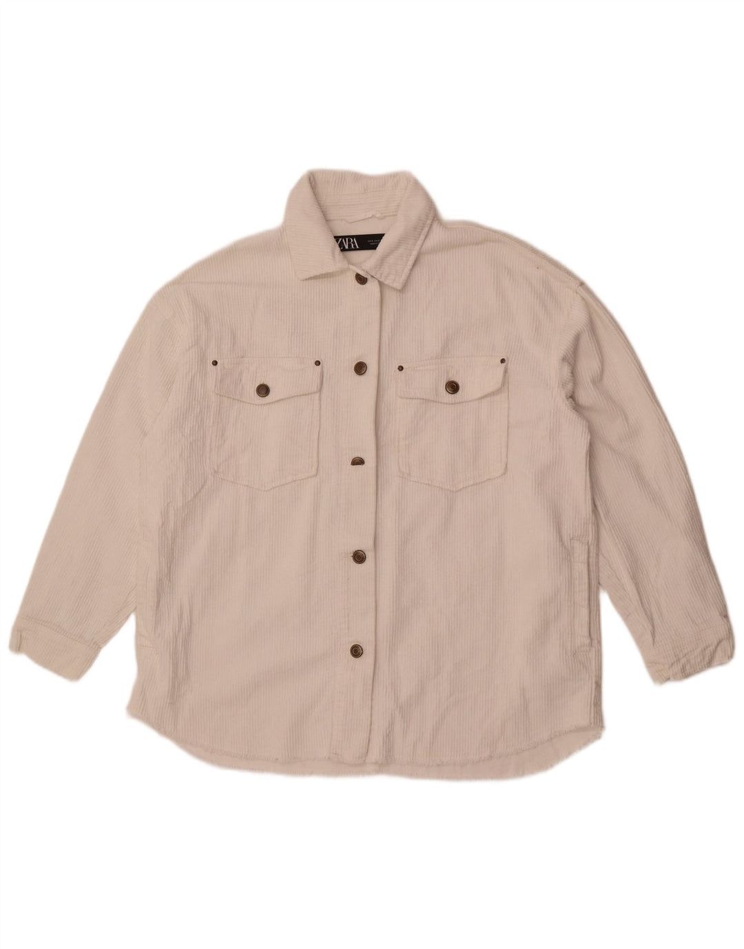 Zara Womens Oversized Corduroy Jacket UK 10 Small White Cotton