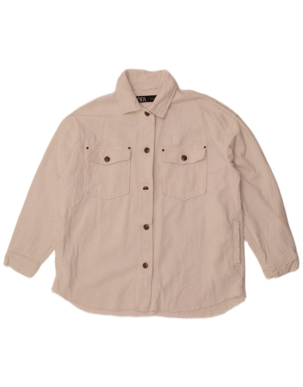Zara Womens Oversized Corduroy Jacket UK 10 Small White Cotton