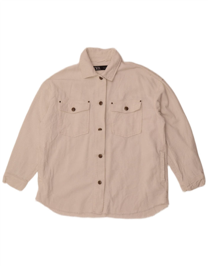 Zara Womens Oversized Corduroy Jacket UK 10 Small White Cotton
