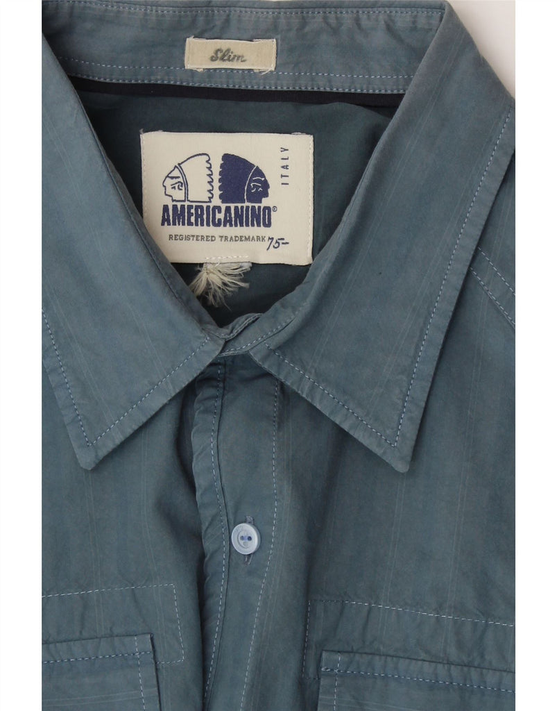 AMERICANINO Mens Slim Shirt XL Blue Striped Vintage Americanino and Second-Hand Americanino from Messina Hembry 