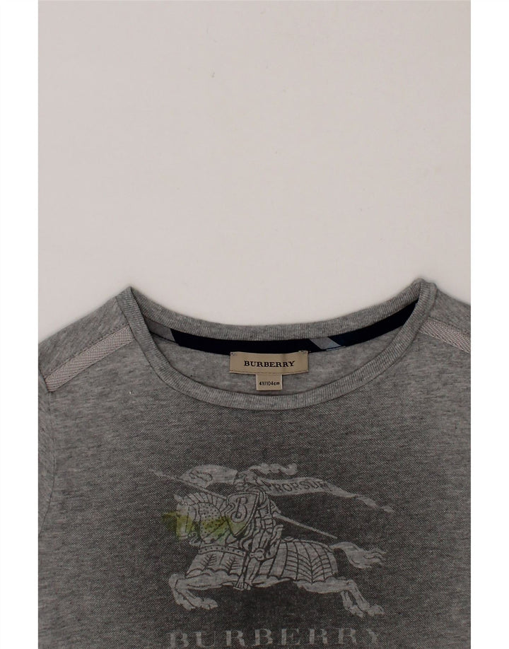 BURBERRY Boys Graphic Top Long Sleeve 3-4 Years Grey Cotton Vintage Burberry and Second-Hand Burberry from Messina Hembry 