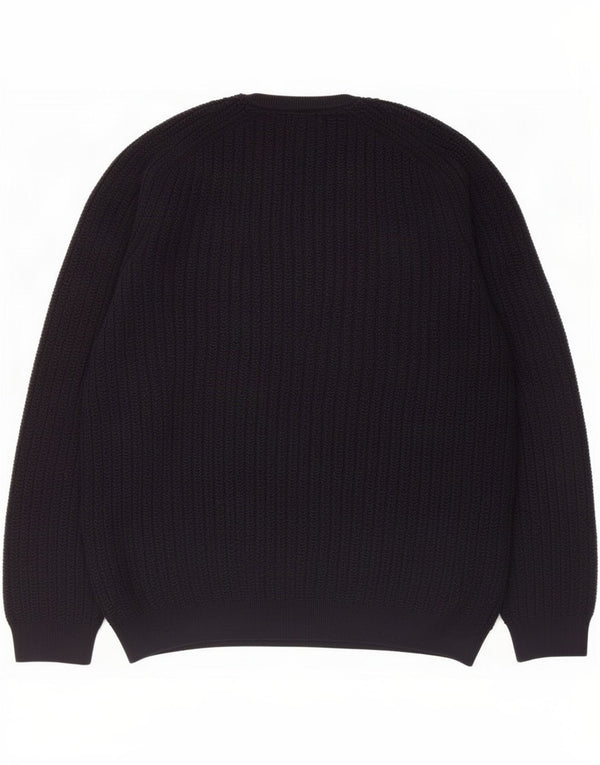 Massimo Dutti Womens Crew Neck Jumper Sweater UK 16 Large Navy Blue Cotton