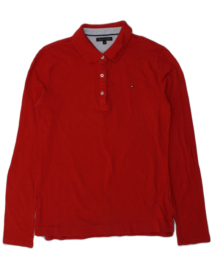 TOMMY HILFIGER Womens Long Sleeve Polo Shirt UK 8 Small Red Cotton | Vintage Tommy Hilfiger | Thrift | Second-Hand Tommy Hilfiger | Used Clothing | Messina Hembry 