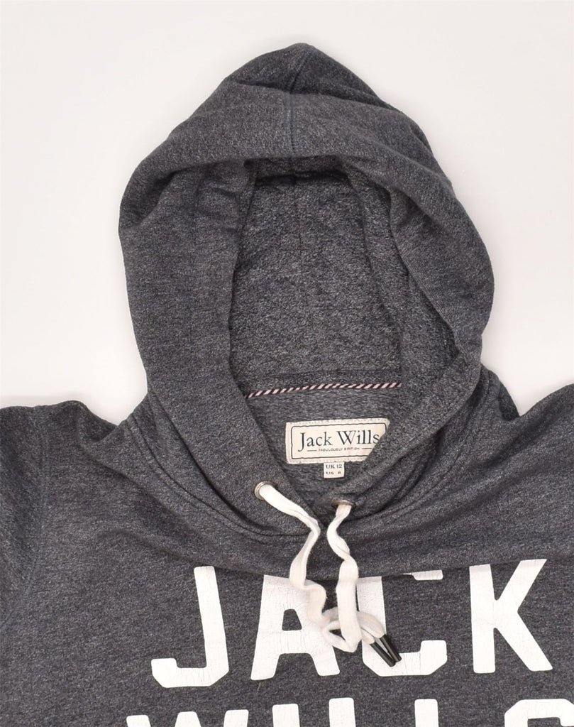 JACK WILLS Womens Graphic Hoodie Jumper UK 12 Medium  Grey Cotton | Vintage Jack Wills | Thrift | Second-Hand Jack Wills | Used Clothing | Messina Hembry 