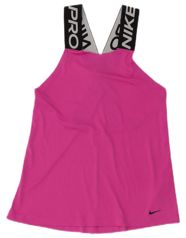 Nike Womens Dri Fit Graphic Vest Top UK 10 Small Pink Colourblock Polyester