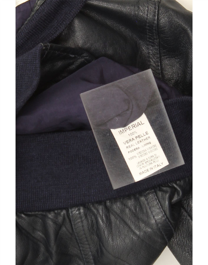 Imperial Womens Leather Jacket UK 12 Medium Navy Blue Leather