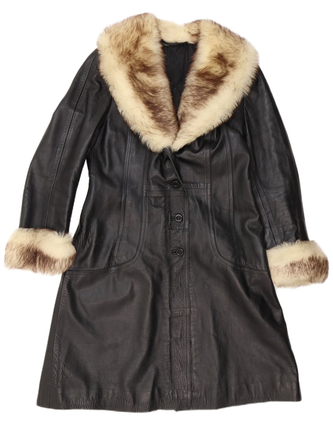 VINTAGE Womens Leather Coat UK 12 Medium Black